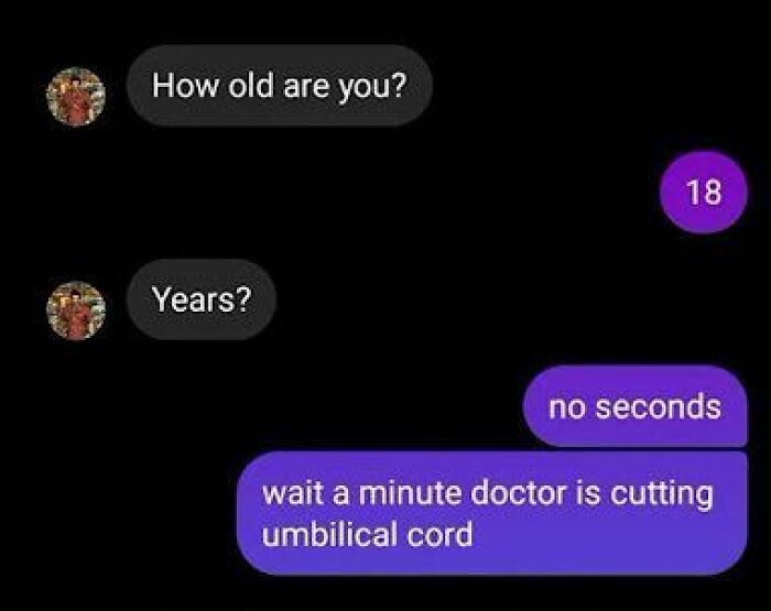 Text conversation with humorous misunderstanding related to age, illustrating anxiety prime in casual chat format.