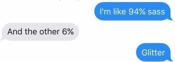 Text message conversation showing a humorous exchange related to anxiety prime and sass percentages.