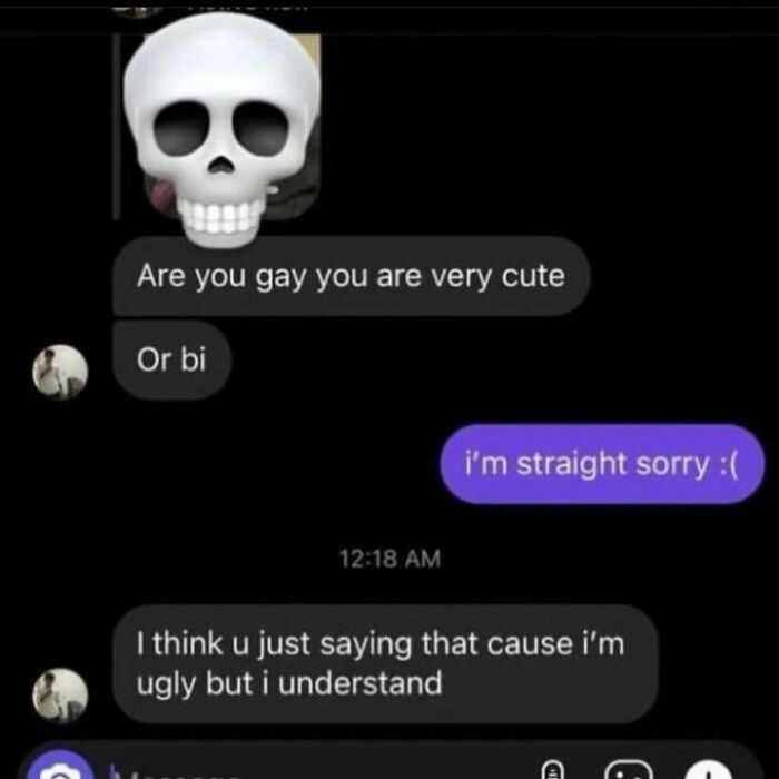 Text conversation with humorous tone, featuring casual banter, reflecting anxiety prime in online messaging.