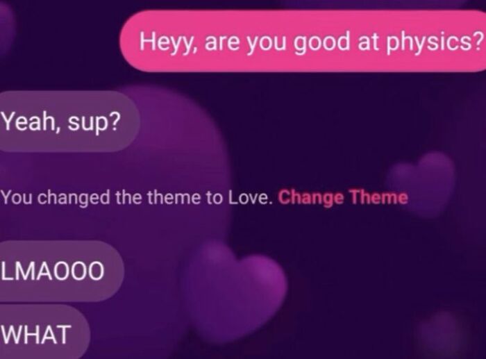 Text conversation with a dark purple love-themed background, highlighting playful banter from anxiety prime chats.