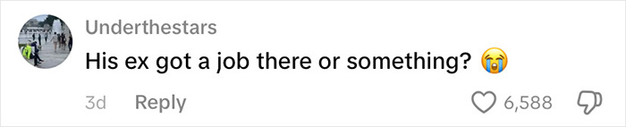 Comment on social media post showing a crying emoji and asking if someone's ex got a job there, related to viral passenger underwear incident. Comment on social media post showing a crying emoji and asking if someone's ex got a job there, related to viral passenger underwear incident.