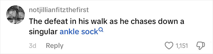 Comment about a passenger's underwear appearing one by one on baggage claim, humorously noting the defeat in his walk. Comment about a passenger's underwear appearing one by one on baggage claim, humorously noting the defeat in his walk.