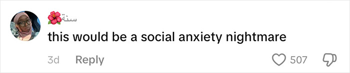 Social media comment describing the passenger's situation as a social anxiety nightmare on baggage claim carousel.