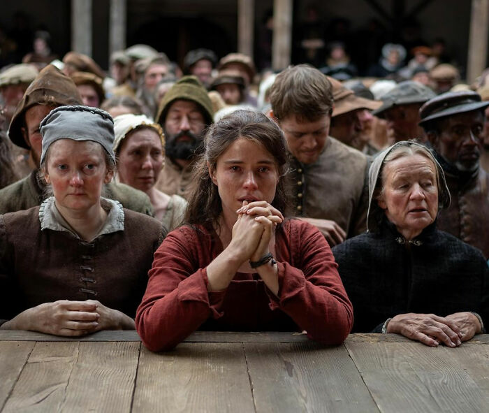 Group of actors in period costumes dramatizing a tense scene from a 2026 Oscar nominations nominated film.