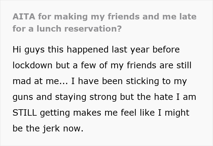 Text conversation about woman refusing to drive until all friends buckle seat belts, causing a grudge over a road trip.