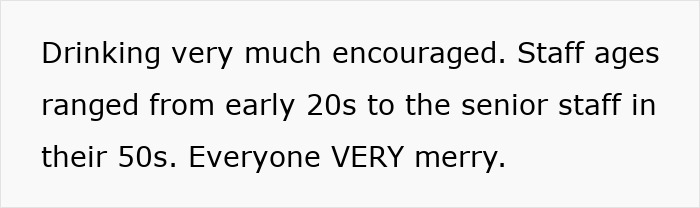 Workplace gathering with mixed-age staff drinking and enjoying, highlighting actions sparking double-standard debate.