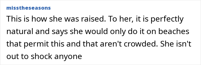 Screenshot of a comment about Heidi Klum from user misstheseasons, discussing her beach behavior and intent.