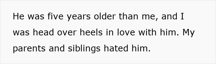 Text excerpt showing a woman shares being disowned for marrying a mechanic while her rich siblings thrive.