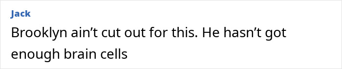 Screenshot of a comment criticizing Brooklyn Beckham’s intelligence amid drama involving Nicola Peltz’s ex’s sister’s online attack. Screenshot of a comment criticizing Brooklyn Beckham’s intelligence amid drama involving Nicola Peltz’s ex’s sister’s online attack.