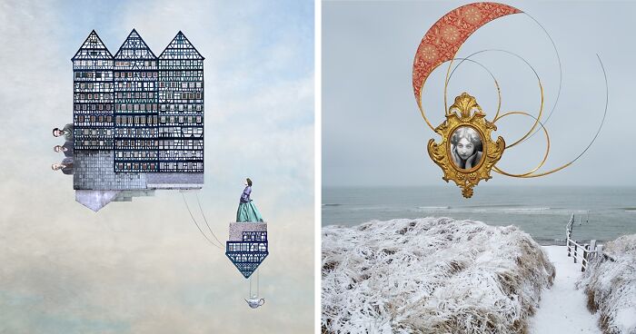 I Make Painting-Like Collages From Old Photos of Houses And People (23 Pics)