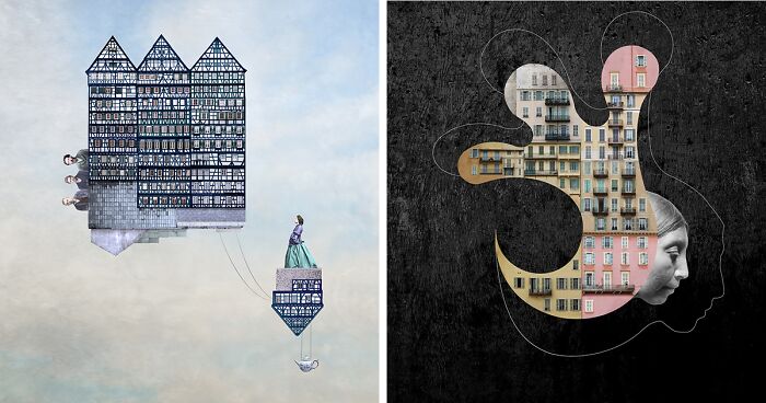 I Make Painting-Like Collages From Old Photos of Houses And People (23 Pics)