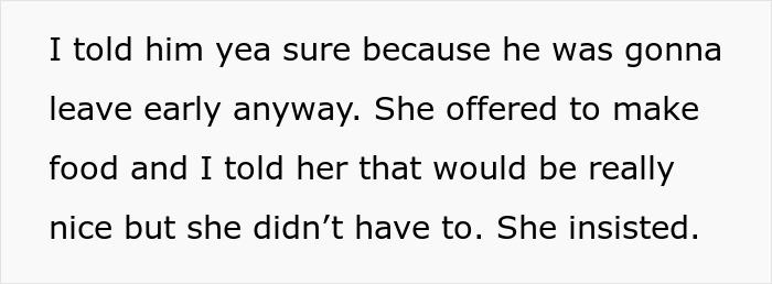 Text excerpt discussing a guest ignoring food allergy restrictions set by a party host, leading to conflict.