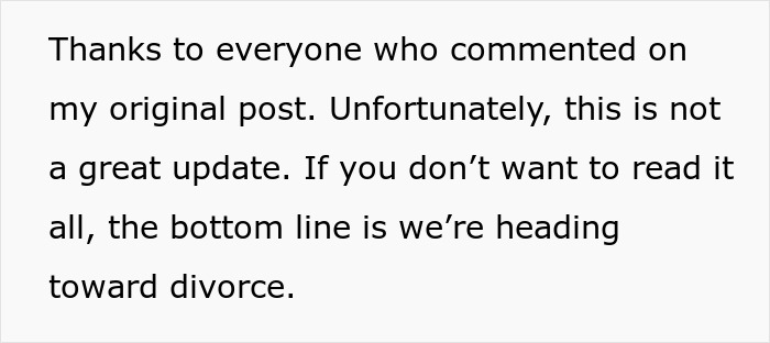 Text on a white background expressing disappointment and heading toward divorce after a paternity test dispute. Text on a white background expressing disappointment and heading toward divorce after a paternity test dispute.
