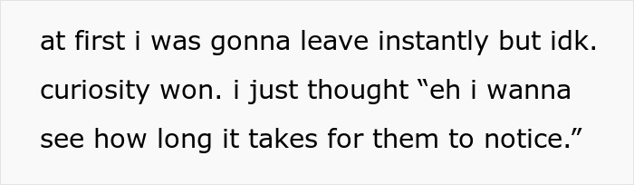 Text message screenshot showing someone explaining their curiosity about staying in a random family group chat and waiting to be noticed.