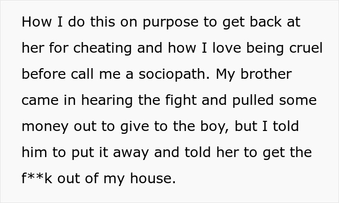 Text excerpt showing a father&rsquo;s cruel behavior causing conflict over Christmas presents between daughter and half-brother