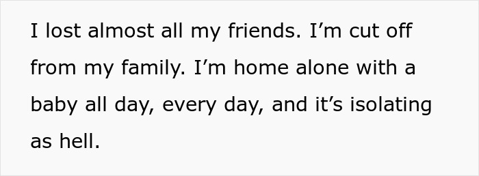Alt text: Text describing a 25-year-old mom feeling isolated and trapped while caring for her baby alone every day. Alt text: Text describing a 25-year-old mom feeling isolated and trapped while caring for her baby alone every day.