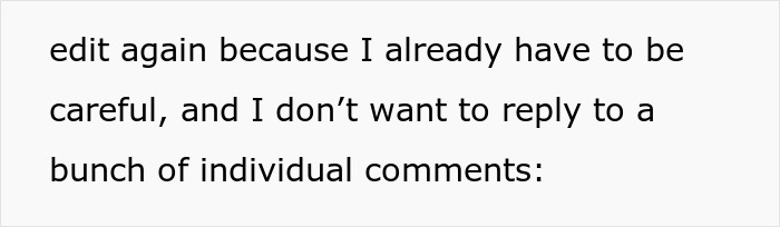Text on a white background reading a personal statement about being careful with replying to individual comments. Text on a white background reading a personal statement about being careful with replying to individual comments.