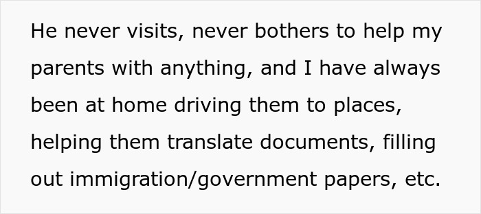 Screenshot of paragraph about family conflict, asking parents house payment, not visiting or helping with documents.