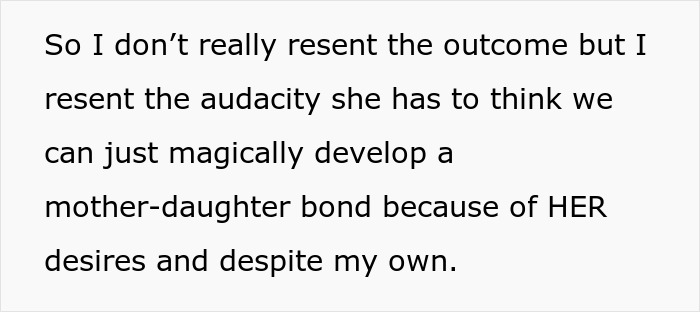Text about bio mom expecting a relationship after 16 years and feeling hurt when teen rejects being backup plan. Text about bio mom expecting a relationship after 16 years and feeling hurt when teen rejects being backup plan.