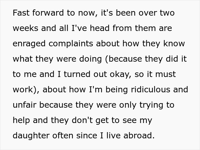 Text excerpt about grandparents receiving complaints after spanking a 3-year-old, leading to a parental ban. Text excerpt about grandparents receiving complaints after spanking a 3-year-old, leading to a parental ban.