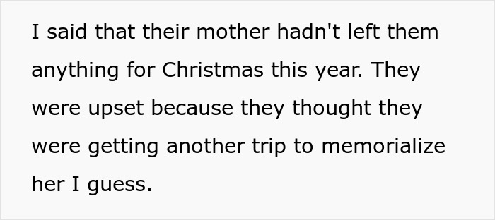 Text excerpt about step kids and their mother leaving nothing, relating to step kids mom loss money and disappointment at Christmas. Text excerpt about step kids and their mother leaving nothing, relating to step kids mom loss money and disappointment at Christmas.