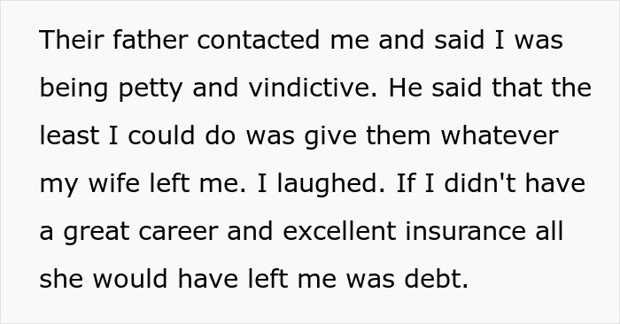 Text excerpt showing a step kids mom loss money conflict over inheritance and financial issues after a wife’s death. Text excerpt showing a step kids mom loss money conflict over inheritance and financial issues after a wife’s death.