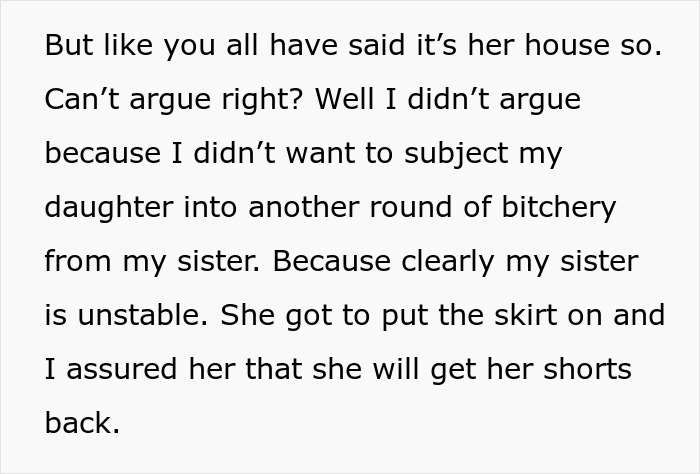 Text excerpt discussing a woman described as unstable, involving a skirt and family conflict with her niece.