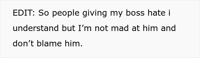 Text on a plain white background reads a personal edit statement about not blaming the boss, related to refuse shaving legs work. Text on a plain white background reads a personal edit statement about not blaming the boss, related to refuse shaving legs work.
