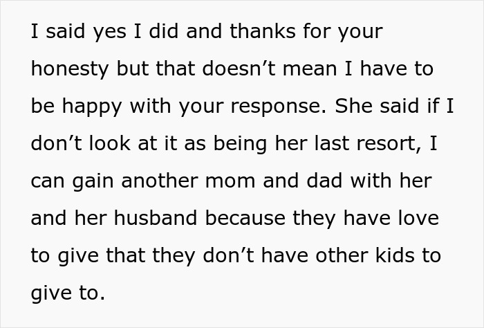 Text excerpt from a conversation about a bio mom appearing after 16 years, expecting relationship, and feelings of hurt. Text excerpt from a conversation about a bio mom appearing after 16 years, expecting relationship, and feelings of hurt.