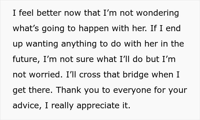 Text excerpt reflecting feelings after bio mom appears 16 years later, expecting relationship but facing hurt from teen's response. Text excerpt reflecting feelings after bio mom appears 16 years later, expecting relationship but facing hurt from teen's response.