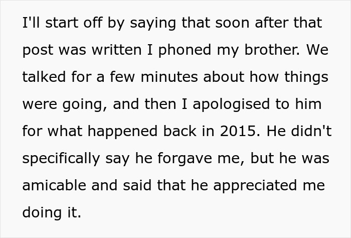 Text message apology from man to brother discussing forgiveness and family tone after beating incident in 2015.