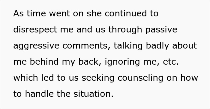 Text excerpt about mistreatment and passive aggressive behavior by evil lady toward son and DIL leading to no-contact decision. Text excerpt about mistreatment and passive aggressive behavior by evil lady toward son and DIL leading to no-contact decision.