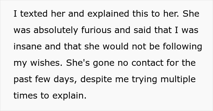 Text message explaining a bride&rsquo;s confrontation with her mother-in-law over venue and dress demands.