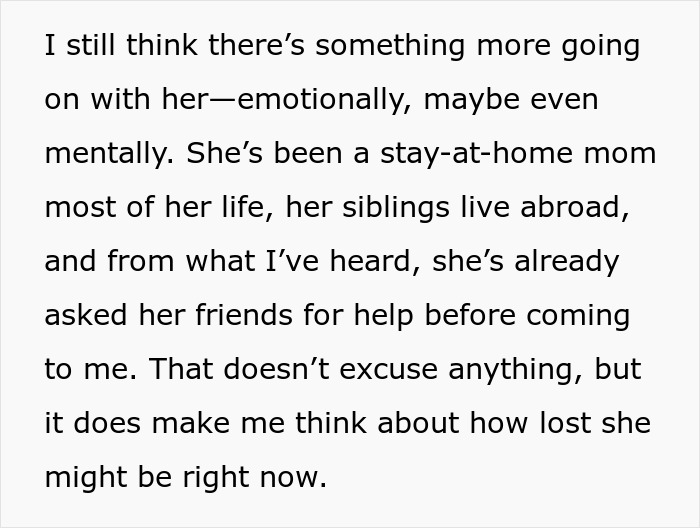 Text excerpt discussing emotional struggles and mental state of a mother-in-law, reflecting a man's torn feelings.