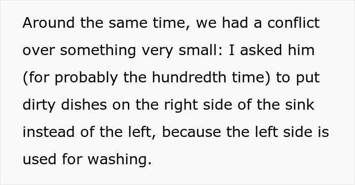 Text describing a conflict over household chores highlighting a toxic guy reacting negatively to his wife's autonomy.