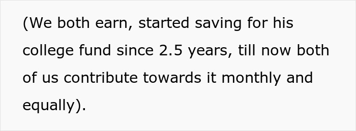 Text showing a family discussing stepson college savings and monthly money contributions equally. Text showing a family discussing stepson college savings and monthly money contributions equally.
