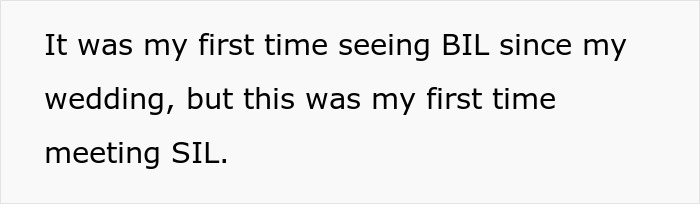 Text on screen about meeting sister-in-law and brother-in-law, highlighting woman demands in-laws take down religious stuff.