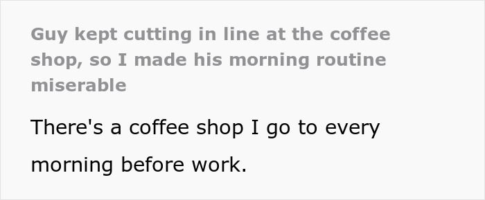 Man trying to skip coffee line at a busy shop while another patron cleverly beats him at his own game. Man trying to skip coffee line at a busy shop while another patron cleverly beats him at his own game.