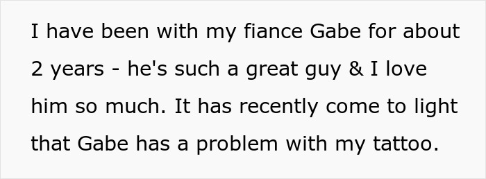 Text excerpt discussing a guy spiraling over fianc&eacute;e&rsquo;s tattoo designed by her ex, influenced by jealous friend.