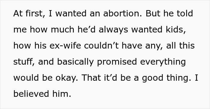 Text describing a 25-year-old mom pleading for an escape from her 52-year-old partner after having his baby. Text describing a 25-year-old mom pleading for an escape from her 52-year-old partner after having his baby.