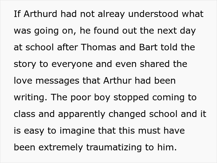 Text describing a boy bullying another in school and the impact leading to trauma and change in behavior. Text describing a boy bullying another in school and the impact leading to trauma and change in behavior.