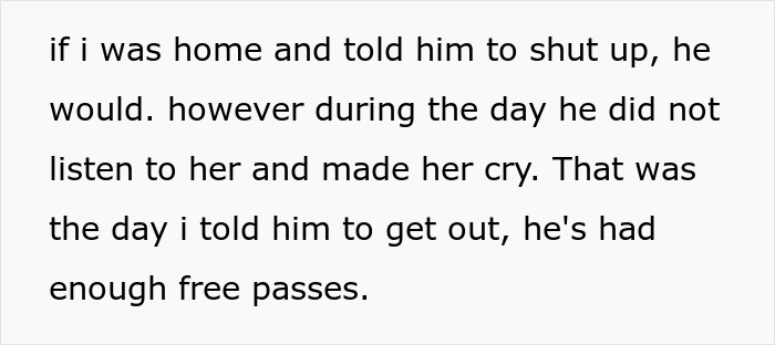 Text excerpt describing a man mistreating his sister-in-law, using mental issues as an excuse before being kicked out for entitled behavior.