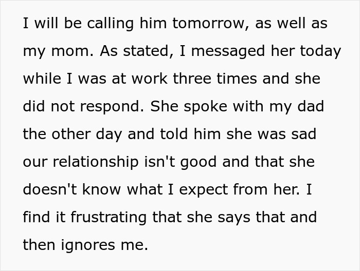 Text discussing frustration over a strained family relationship after discovering a secret family through an ancestry test.