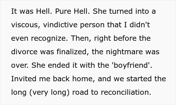 Text excerpt about a wife’s cosmetic upgrade causing infidelity and the husband’s emotional spiral before reconciliation.