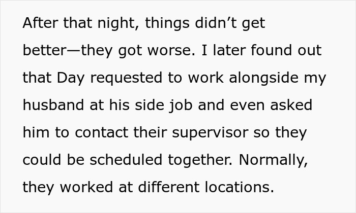 Text describing a guy&rsquo;s relationship with a female colleague heading toward work-wife territory, and his real wife intervening.