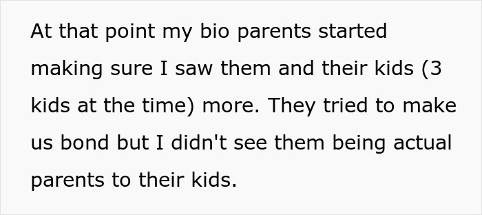 Text excerpt about bio parents trying to bond with kids after abandonment, related to teen custody court case.