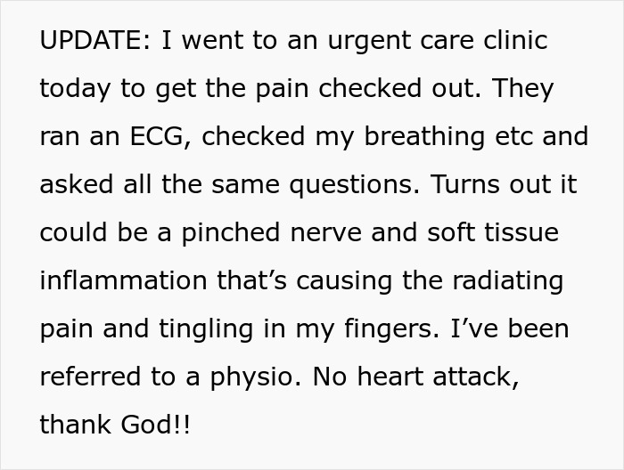 Update about partner sleep called ambulance myself: urgent care visit reveals pinched nerve causing pain and tingling symptoms. Update about partner sleep called ambulance myself: urgent care visit reveals pinched nerve causing pain and tingling symptoms.