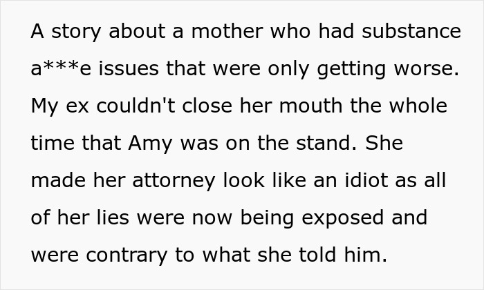Courtroom scene showing woman losing case after husband and best friend provide evidence against her award winning act.