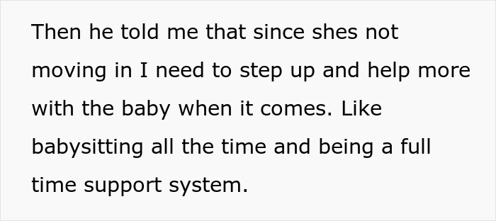 Text excerpt discussing the living situation and need to support baby care in a son impregnate girlfriend figure context.