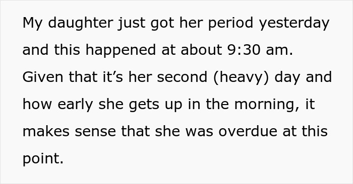 Text describing a mom struggling to contain her rage after a teacher ignores her daughter’s emergency about her period at school.